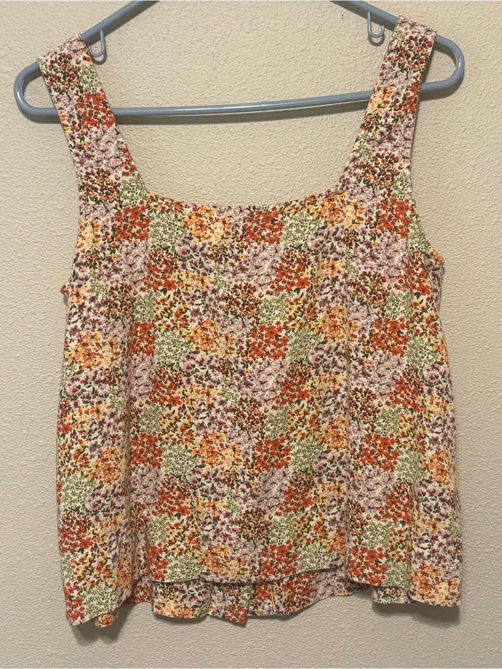 Floral Square-Neck Sleeveless Linen Blend Tank Top - Multicolor
